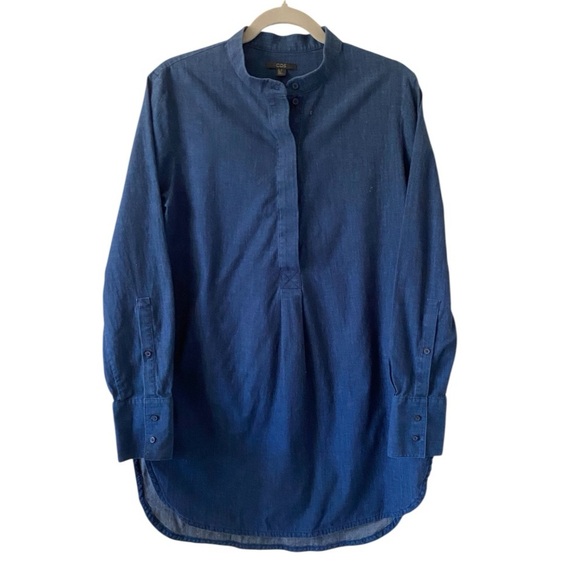 COS Women's Blue Long Grandad Collar Denim Cotton Tunic Shirt - Picture 1 of 7